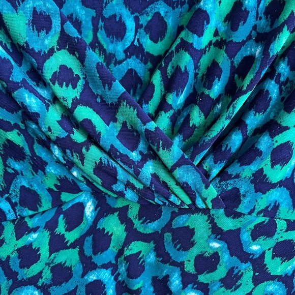 RALPH LAUREN Jersey Blue Green Print Dress Cocktail Batik Moc Wrap Empire, Sz 10 - Picture 9 of 9